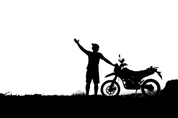 Silhouette of a man with a motocross bike. on white background