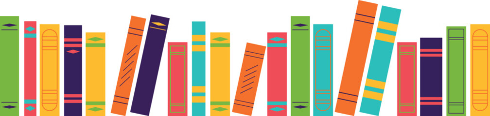  Multicolored book spines. Books on a transparent background. Vector illustration in flat style.
