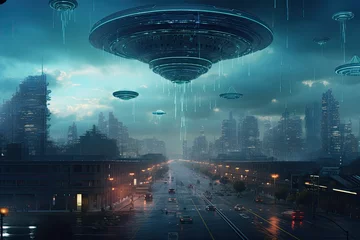 Foto auf Leinwand UFO Sighting Over the City © Maxim