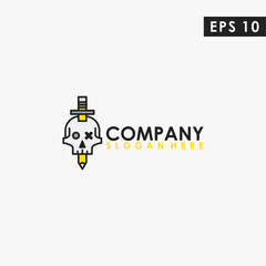 Skull With Pencil Sword Logo Design Vector Template. Modern Design. Vector Illustration