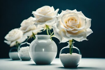 white roses in a vase generative in ai technology