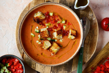 Gazpacho, a traditional Spanish cold soup.top veiw