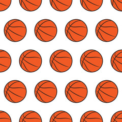 Seamless pattern of hand drawn basketballs on isolated background. Design for back to school print, scrapbooking, textile, home and nursery decor, paper craft. 