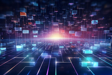 Fototapeta na wymiar technic futuristic electonic network blockchain wallpaper with connecting communication digital data elements in background texture