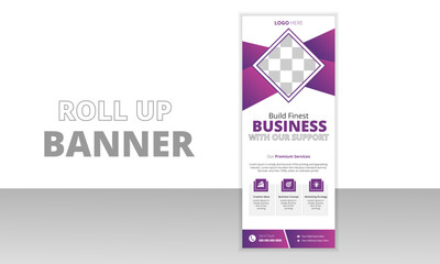 Corporate business Roll Up Banner for Presentation. Vertical roll up, x-stand, exhibition display, Retractable banner stand design template, vertical, abstract background, pull up design.
