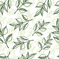 Floral seamless pattern with doodle leaves. Greenery vector background