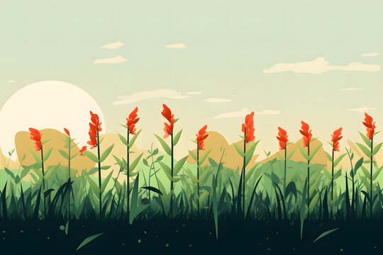 field of flowers 2d illustration profile painted design