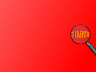 Search concept with magnifying glass on red background.