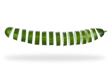 Fresh sliced cucumber close up isolated on white background
