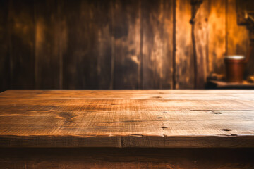 Rustic Wooden Table Top with Warm Backdrop