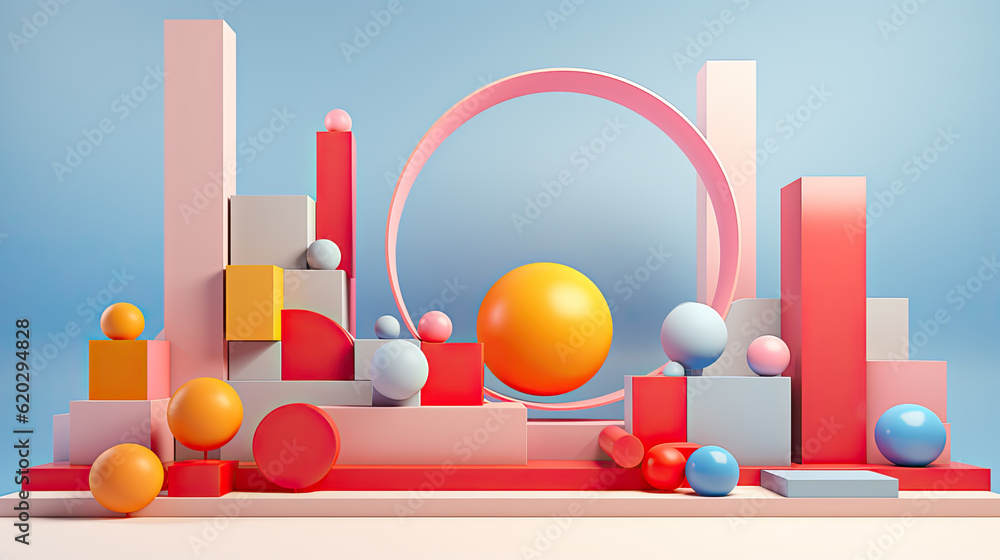 Poster abstract colorful 3d geometric shapes. template for designers. generative ai