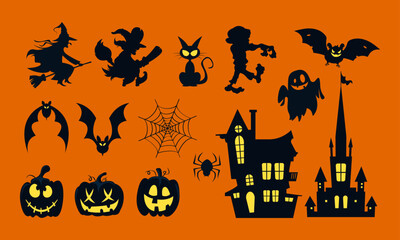 collection of Halloween silhouettes, vector illustration