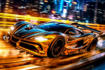 Obraz premium speed wallpaper for speed cars in the city, at night, with lights