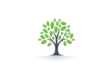 logo and vector illustration of tree with leaves