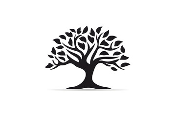 logo and vector illustration of tree with leaves