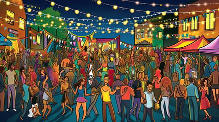 Silvester street party with DJ and colorful lights
