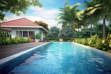Fototapeta premium swimming pool at home design professional photograpphy AI Generated 