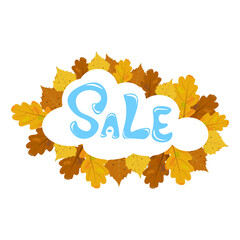 Autumn sale with autumn leaves on white background