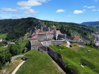 Fototapeta na wymiar Drone photo Joux Castle, chateau de Joux Jura France europe