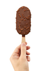 Ice cream in hand isolated on a white
