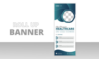 Obraz premium modern and Professional health care and medical roll up design, standee and banner template, Creative Minimal x Banner, Modern Minimalist Professional and Corporate Medical roll up banner