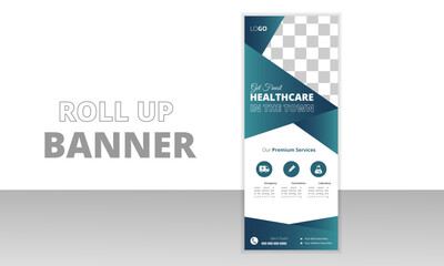 modern and Professional health care and medical roll up design, standee and banner template, Creative Minimal x Banner, Modern Minimalist Professional and Corporate Medical roll up banner