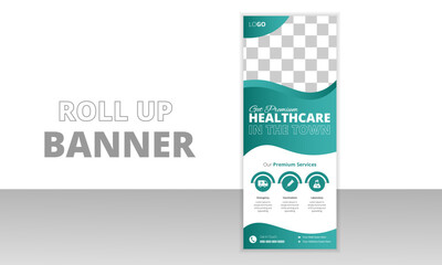 modern and Professional health care and medical roll up design, standee and banner template, Creative Minimal x Banner, Modern Minimalist Professional and Corporate Medical roll up banner