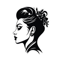 Silhouette female face, side view, tattoo, vector isolated