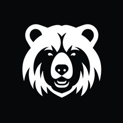 White bear head on black background, vector logo isolated