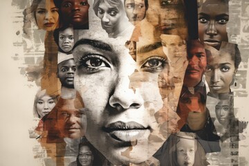collage of diverse faces, different races and ethnicities, inclusivity, diversity, and acceptance. - obrazy, fototapety, plakaty