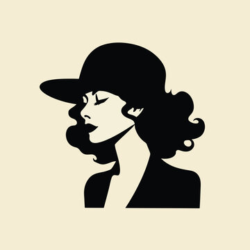 recommend clip art: Retro woman model with black hat, sideview, poster, vector illustration