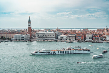 Fototapeta premium Aerial view over the Grand Canal in Venice with the boat traffic.