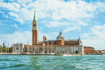  View over the Grand Canal with Church of San Giorgio Maggiore, in Venice.