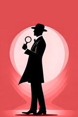 Silhouette of a detective man with magnifying glass - 620300878