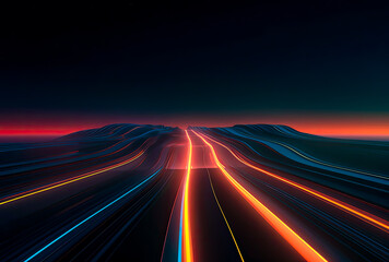 Fototapeta na wymiar the road to the future with colored lights on it