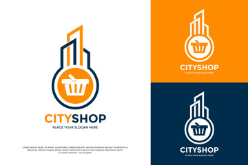 City shop vector logo template. This design use to online shop. Online order sign, shopping symbol