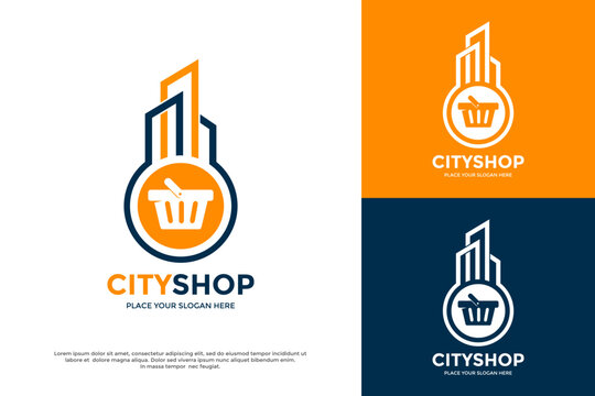 City shop vector logo template. This design use to online shop. Online order sign, shopping symbol