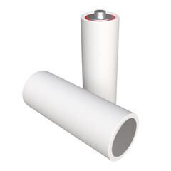 3d AAA or AA batteries rendering, close up, carbon zinc batteries, rechargeable batteries, mockup. blank batteries for design 
