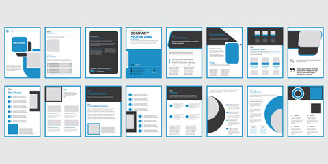  flyer, company profile, Brochure creative design set, Multipurpose template with cover, back and inside pages, Trendy minimalist flat design, Vertical a4 format.