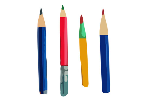 A set of markers, pencils and pens painted in watercolor. Vector illustration for study. Back to school, supplies for classes.