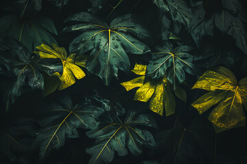 Fototapeta na wymiar leaves on the dark background