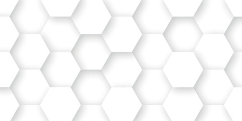 Abstract white hexagons pattern and texture background. Futuristic surface hexagon pattern with light rays. Overlapping geometry polygonal shape. Modern simple style hexagonal graphic concept.