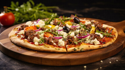 Culinary Extravaganza: Exquisite High-Class Dishes, Succulent Meat, Seafood Delights, and Gourmet Pizzas in Captivating Fine Art Food Imagery, Enhanced by Generative AI