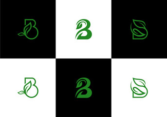 leaf letter B logo set, modern simple