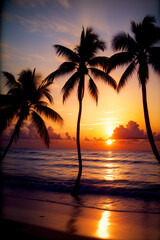 Fototapeta na wymiar A Couple Of Palm Trees Sitting On Top Of A Beach