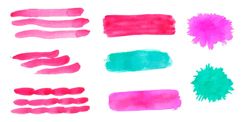 set of watercolor vector brushes and color spots on a white background