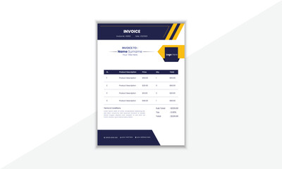 Modern And Professional Invoice Design Template With Colorful Shape And Vector Background