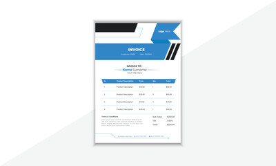Modern And Professional Invoice Design Template With Colorful Shape And Vector Background