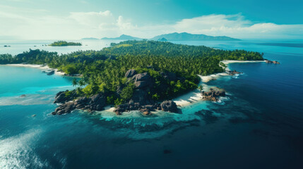 Obraz premium Aerial footage of a tropical island surrounded by beautiful ocean
