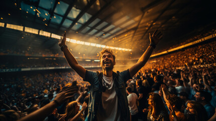 Happy man on the stadium. Generative Ai